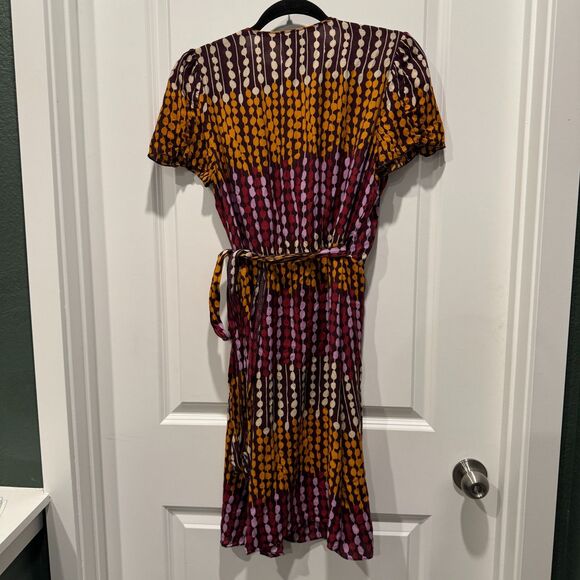 RARE Anna Sui x Anthropologie Silk Blend Wrap Graphic Print Dress Sz 8 - Picture 2 of 6